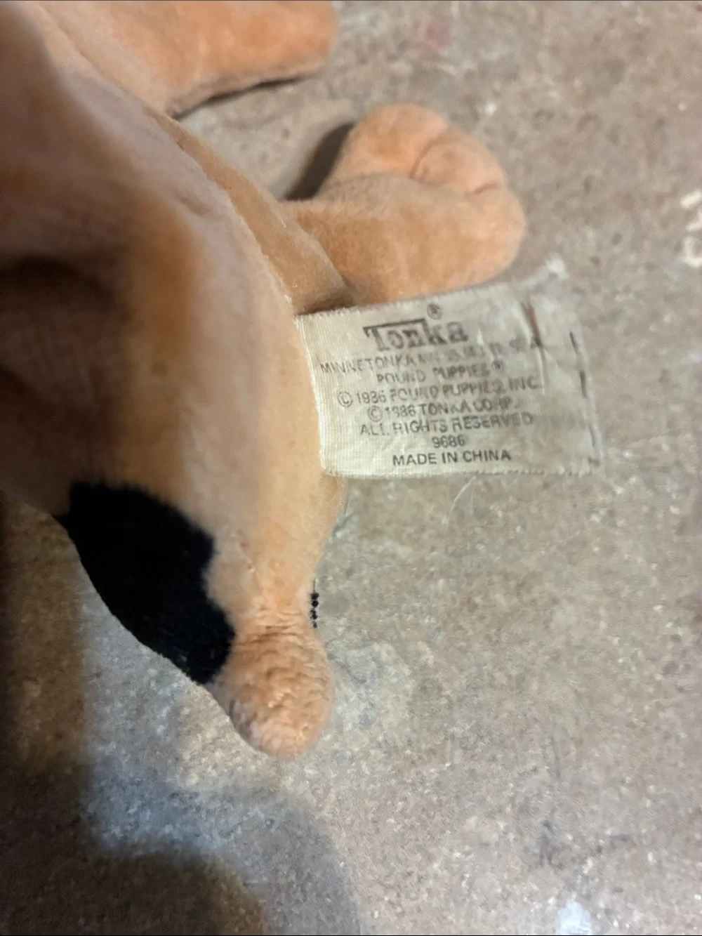 Pound Puppy 1998 Tan & Black Dog  with Red Collar - Pet Plush Toy